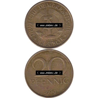DDR Münze Umlaufmünze / Kursmünze 1969-1990, 20 Pfennig 1969-03, DDR-Telefonmünze. Vorderseite und Rückseite vertikal untereinander zusammengefügt als... Sammlung