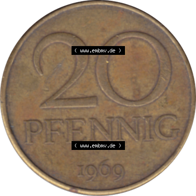 DDR Münze Umlaufmünze / Kursmünze 1969-1990, 20 Pfennig 1969-19, 1960er Jahre, DDR-Telefonmünze. Bildmaterial als transparente PNG-Grafik mit der Rückseite... Sammlung