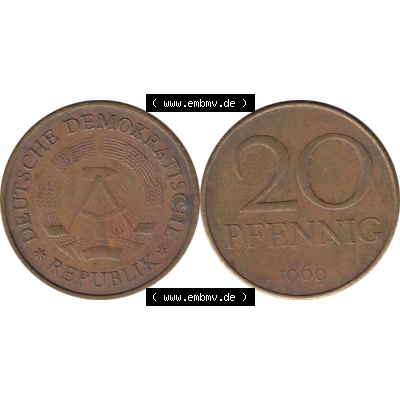 DDR Münze Umlaufmünze / Kursmünze 1969-1990, 20 / Zwanzig Pfennig 1969-30, 1960er Jahre, DDR-Telefonmünze. Bildmaterial als transparente PNG-Grafik... Sammlung