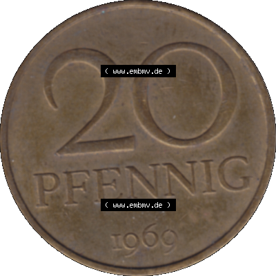 DDR Münze Umlaufmünze / Kursmünze 1969-1990, 20 Pfennig 1969-13, 1960er Jahre, DDR-Telefonmünze. Bildmaterial als transparente PNG-Grafik mit der Rückseite... Sammlung