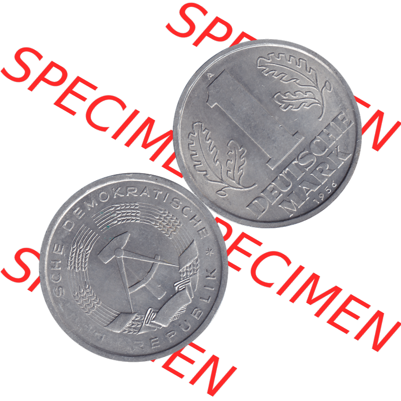 DDR Münze Umlaufmünze / Kursmünze 1956-1963, A 1 Deutsche Mark 1956-04. Bildmaterial als transparente PNG-Grafik mit der Vorderseite und Rückseite horizontal rechts... Sammlung