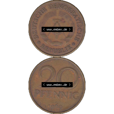 DDR Münze Umlaufmünze / Kursmünze 1969-1990, 20 Pfennig 1969-18, 1960er Jahre, DDR-Telefonmünze. Bild/Foto im transparenten PNG-Format einer einzigen... Sammlung