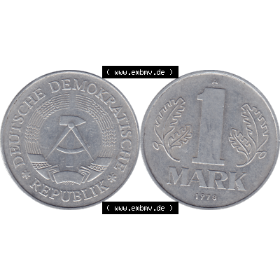 DDR Münze Umlaufmünze / Kursmünze 1972-1990, A 1 Mark 1978-01. Bildmaterial als transparente PNG-Grafik mit der Vorderseite und Rückseite horizontal rechts nebeneinander... Sammlung