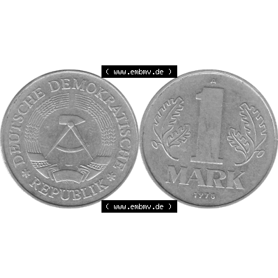 DDR Münze Umlaufmünze / Kursmünze 1972-1990, A 1 Mark 1978-01. Graustufen Bildmaterial als transparente PNG-Grafik mit der Vorderseite und Rückseite horizontal rechts... Sammlung