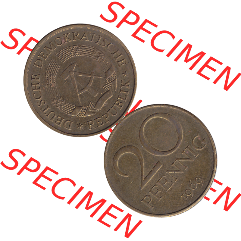 DDR Münze Umlaufmünze / Kursmünze 1969-1990, 20 Pfennig 1969-38, 1960er Jahre, DDR-Telefonmünze. Bildmaterial als transparente PNG-Grafik mit der Vorderseite... Sammlung