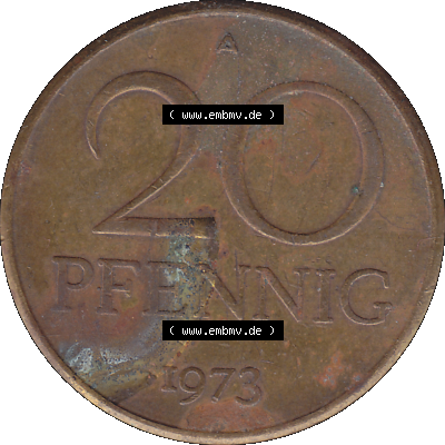 DDR Münze Umlaufmünze / Kursmünze 1969-1990, 20 Pfennig 1973-03, 1970er Jahre, DDR-Telefonmünze. Bildmaterial als transparente PNG-Grafik mit der Rückseite... Sammlung