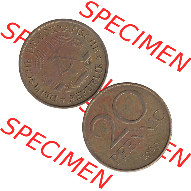 DDR Münze Umlaufmünze / Kursmünze 1969-1990, 20 Pfennig 1969-02, DDR-Telefonmünze. Vorderseite und Rückseite vertikal untereinander zusammengefügt als... Sammlung