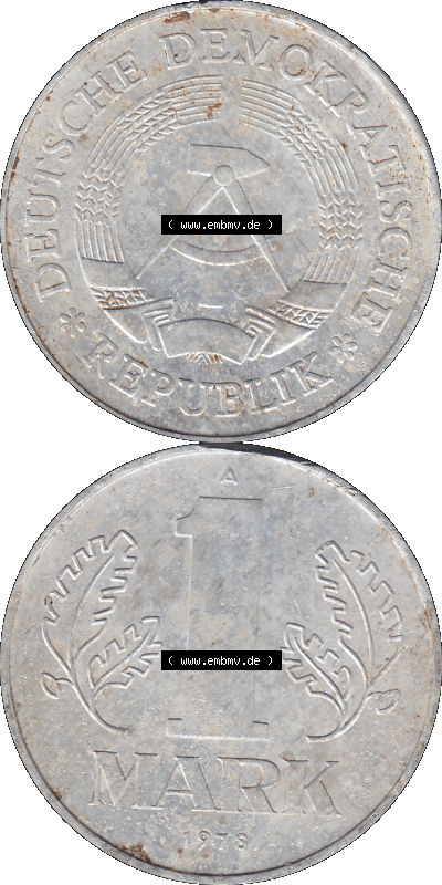 DDR Münze Umlaufmünze / Kursmünze 1972-1990, A 1 Mark 1978 (Stück 3). Bildmaterial als transparente PNG-Grafik mit der Vorderseite... Sammlung