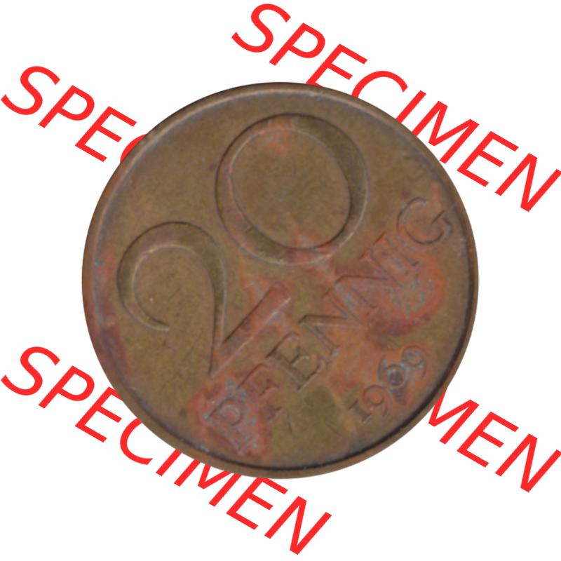 DDR Münze Umlaufmünze / Kursmünze 1969-1990, 20 Pfennig 1969-11, 1960er Jahre, DDR-Telefonmünze. Bildmaterial als transparente PNG-Grafik mit der Rückseite... Sammlung