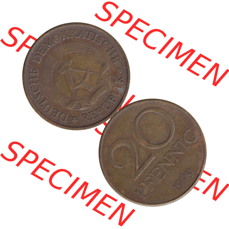 DDR Münze Umlaufmünze / Kursmünze 1969-1990, 20 Pfennig 1969-36, 1960er Jahre, DDR-Telefonmünze. Bildmaterial als transparente PNG-Grafik mit der Vorderseite... Sammlung
