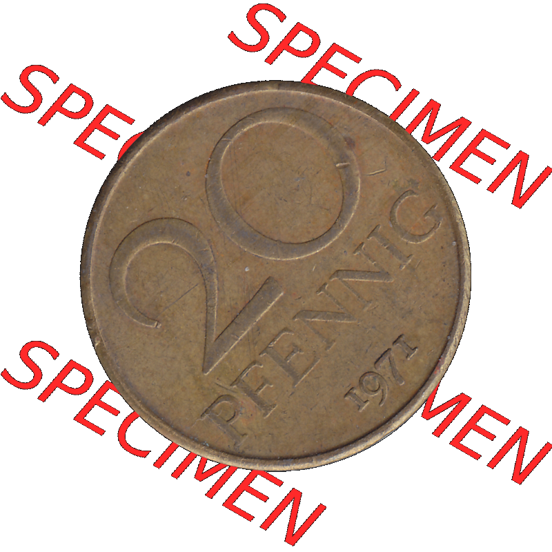 DDR Münze Umlaufmünze / Kursmünze 1969-1990, 20 Pfennig 1971-02, DDR-Telefonmünze. Rückseite als transparente PNG-Grafik - Bild-Material der 20-Pfennig Telefon-Münzen... Sammlung