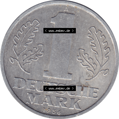 DDR Münze Umlaufmünze / Kursmünze 1956-1963, A 1 Deutsche Mark 1956-05. Bildmaterial als transparente PNG-Grafik mit der Rückseite mit Wertzahl bzw. Nominalwert... Sammlung