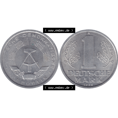 DDR Münze Umlaufmünze / Kursmünze 1956-1963, A 1 Deutsche Mark 1956-04. Bildmaterial als transparente PNG-Grafik mit der Vorderseite und Rückseite horizontal rechts... Sammlung