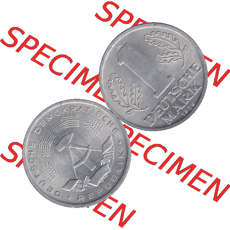 DDR Münze Umlaufmünze / Kursmünze 1956-1963, A 1 Deutsche Mark 1956-07. Bildmaterial als transparente PNG-Grafik mit der Vorderseite und Rückseite horizontal rechts... Sammlung