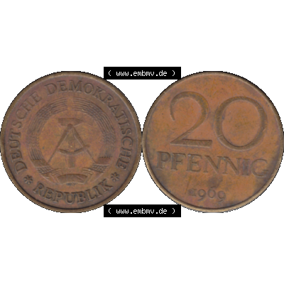 DDR Münze Umlaufmünze / Kursmünze 1969-1990, 20 / Zwanzig Pfennig 1969-12, 1960er Jahre, DDR-Telefonmünze. Bildmaterial als transparente PNG-Grafik... Sammlung