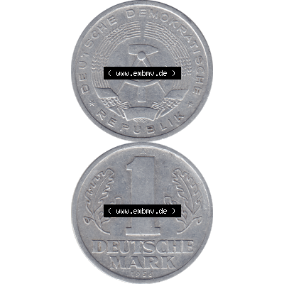 DDR Münze Umlaufmünze / Kursmünze 1956-1963, A 1 Deutsche Mark 1956-01. Vorderseite und Rückseite vertikal untereinander zusammengefügt als transparente PNG-Grafik... Sammlung