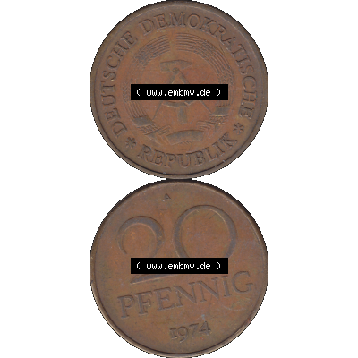 DDR Münze Umlaufmünze / Kursmünze 1969-1990, 20 Pfennig 1974-01, DDR-Telefonmünze. Vorderseite und Rückseite vertikal untereinander zusammengefügt als... Sammlung