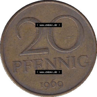 DDR Münze Umlaufmünze / Kursmünze 1969-1990, 20 Pfennig 1969-32, 1960er Jahre, DDR-Telefonmünze. Bildmaterial als transparente PNG-Grafik mit der Rückseite... Sammlung