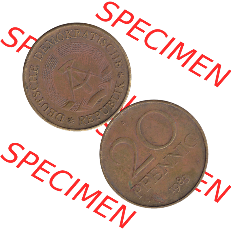 DDR Münze Umlaufmünze / Kursmünze 1969-1990, 20 Pfennig 1983-06, 1980er Jahre, DDR-Telefonmünze. Bildmaterial als transparente PNG-Grafik mit der Vorderseite... Sammlung