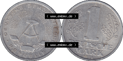 DDR Münze Umlaufmünze / Kursmünze 1956-1963, A 1 Deutsche Mark 1956 (Stück 5). Bildmaterial als transparente PNG-Grafik mit... Sammlung