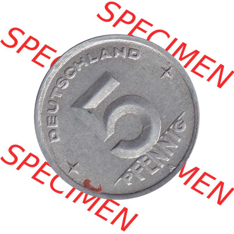 DDR Münze Umlaufmünze / Kursmünze 1948-1950, A 5 Pfennig 1949-01. Bildmaterial als transparente PNG-Grafik mit der Rückseite mit Wertzahl bzw. Nominalwert der... Sammlung