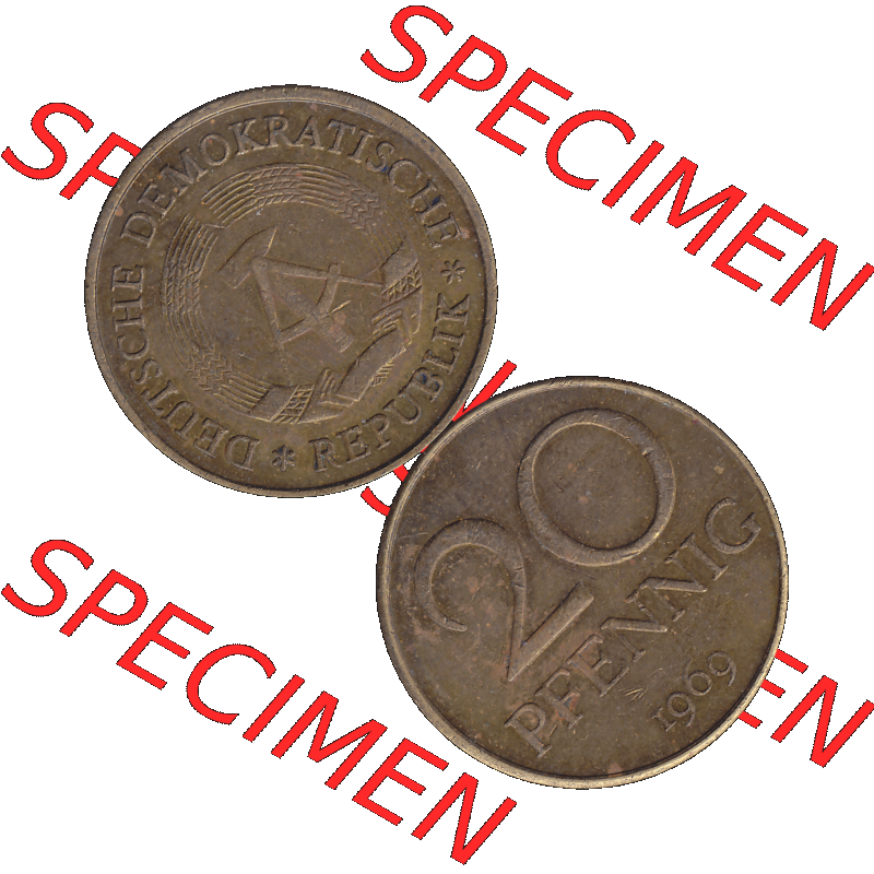 DDR Münze Umlaufmünze / Kursmünze 1969-1990, 20 Pfennig 1969-05, DDR-Telefonmünze. Vorderseite und Rückseite vertikal untereinander zusammengefügt als... Sammlung