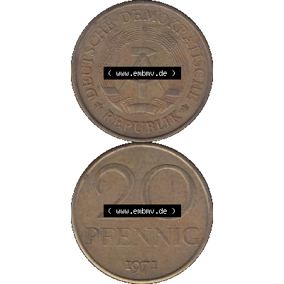 DDR Münze Umlaufmünze / Kursmünze 1969-1990, 20 Pfennig 1971-01, DDR-Telefonmünze. Vorderseite und Rückseite vertikal untereinander zusammengefügt als... Sammlung