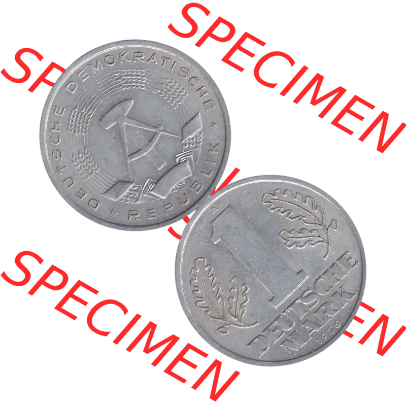 DDR Münze 1956-1990 Umlaufmünze / Kursmünze 1956-1963, A 1 Deutsche Mark 1956-11. Bildmaterial als transparente PNG-Grafik mit der Vorderseite und Rückseite vertikal... Sammlung