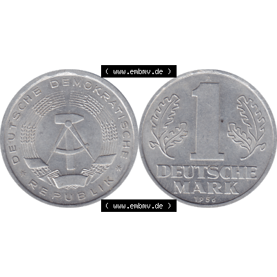 DDR Münze 1956-1990 Umlaufmünze / Kursmünze 1956-1963, A 1 Deutsche Mark 1956-10. Bildmaterial als transparente PNG-Grafik mit der Vorderseite und Rückseite horizontal... Sammlung