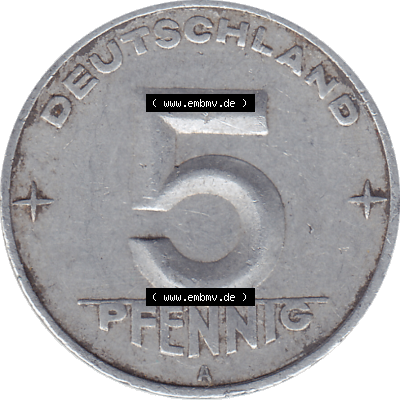 DDR Münze 1948-1990 Umlaufmünze / Kursmünze 1952-1953, Mzz. A für Berlin der DDR 5 Pfennig 1952, Fünf Pfennig DDR (GDR) Münzen Sammlung