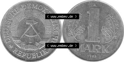 DDR Münze 1956-1990 Umlaufmünze / Kursmünze 1972-1990, A 1 Mark 1982 (Stück 1) Graustufen. Graustufen Bildmaterial als transparente... Sammlung