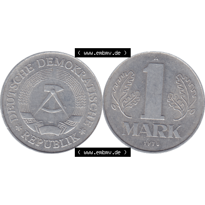 DDR Münze 1956-1990 Umlaufmünze / Kursmünze 1972-1990, A 1 Mark 1978-04. Bildmaterial als transparente PNG-Grafik mit der Vorderseite und Rückseite horizontal rechts... Sammlung