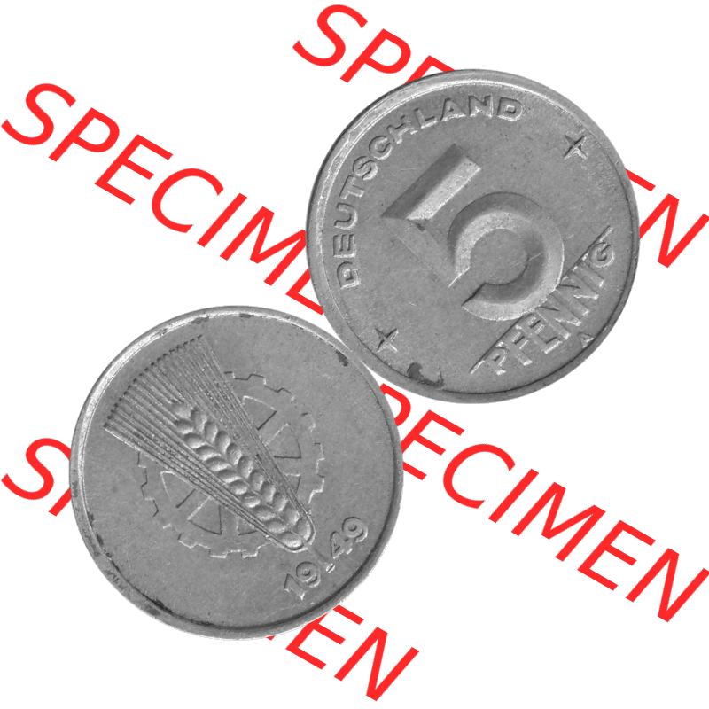 DDR Münze 1948-1990 Umlaufmünze / Kursmünze in Grau 1948-1950, A 5 Pfennig 1949-01 Graustufen. Bildmaterial als Graustufen - s/w - Grau - Schwarzweiß aus farbiger... Sammlung