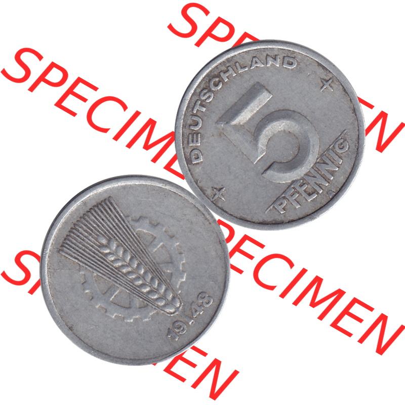 DDR Münze 1948-1990 Umlaufmünze / Kursmünze 1948-1950, Mzz. A für Berlin der DDR 5 Pfennig 1948-02. Bildmaterial als transparente PNG-Grafik mit der Vorderseite... Sammlung