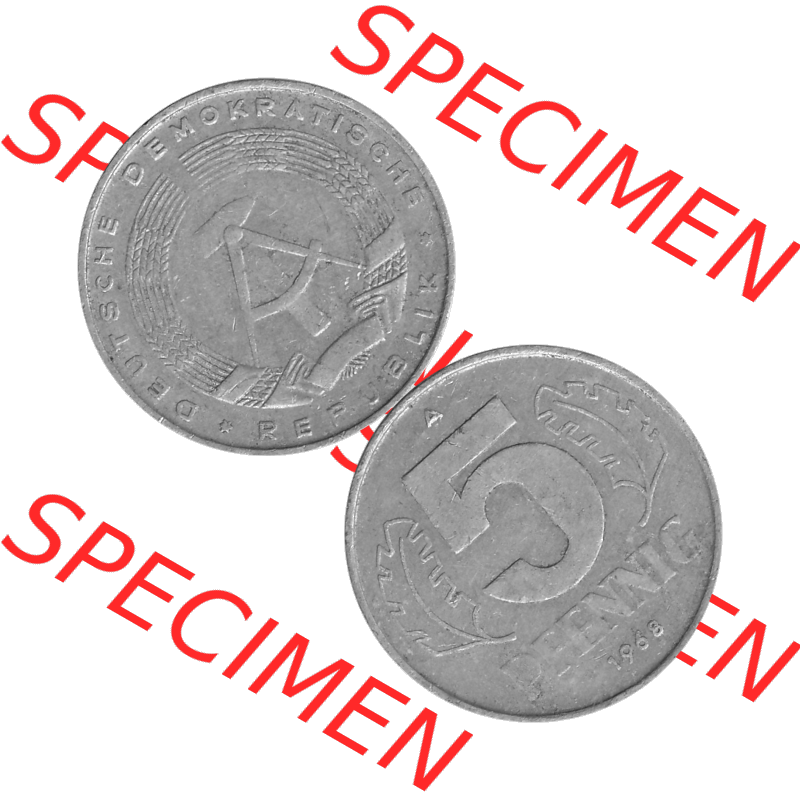 DDR Münze 1948-1990 Umlaufmünze / Kursmünze in Grau 1968-1990, A 5 Pfennig 1968-03 Graustufen. Bildmaterial als transparente Graustufen - s/w - Grau - Schwarzweiß... Sammlung