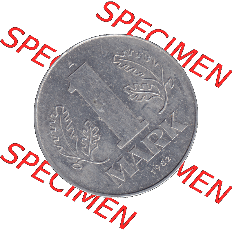 DDR Münze 1956-1990 Umlaufmünze / Kursmünze 1972-1990, A 1 Mark 1982-01. Bildmaterial als transparente PNG-Grafik mit der Rückseite mit Wertzahl bzw. Nominalwert... Sammlung