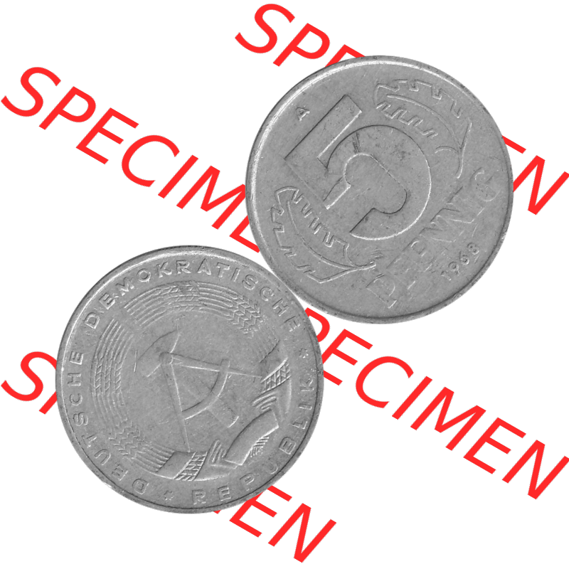 DDR Münze 1948-1990 Umlaufmünze / Kursmünze in Grau 1968-1990, A 5 Pfennig 1968-02 Graustufen. Bildmaterial als Graustufen - s/w - Grau - Schwarzweiß aus farbiger... Sammlung