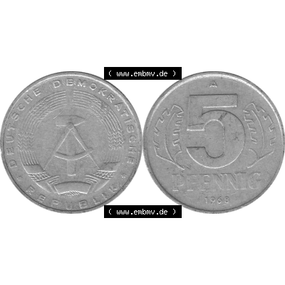 DDR Münze 1948-1990 Umlaufmünze / Kursmünze in Grau 1968-1990, A 5 Pfennig 1968-02 Graustufen. Bildmaterial als Graustufen - s/w - Grau - Schwarzweiß aus farbiger... Sammlung