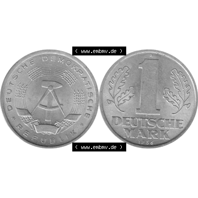 DDR Münze 1956-1990 Umlaufmünze / Kursmünze 1956-1963, A 1 Deutsche Mark 1956-09 Graustufen. Graustufen Bildmaterial als transparente PNG-Grafik mit der Vorderseite und... Sammlung