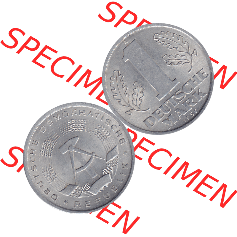 DDR Münze 1956-1990 Umlaufmünze / Kursmünze 1956-1963, A 1 Deutsche Mark 1956-09. Bildmaterial als transparente PNG-Grafik mit der Vorderseite und Rückseite horizontal... Sammlung