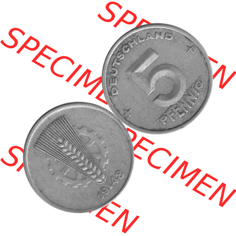 DDR Münze 1948-1990 Umlaufmünze / Kursmünze in Grau 1948-1950, A 5 Pfennig 1948-02 Graustufen. Bildmaterial als Graustufen - s/w - Grau - Schwarzweiß aus farbiger... Sammlung