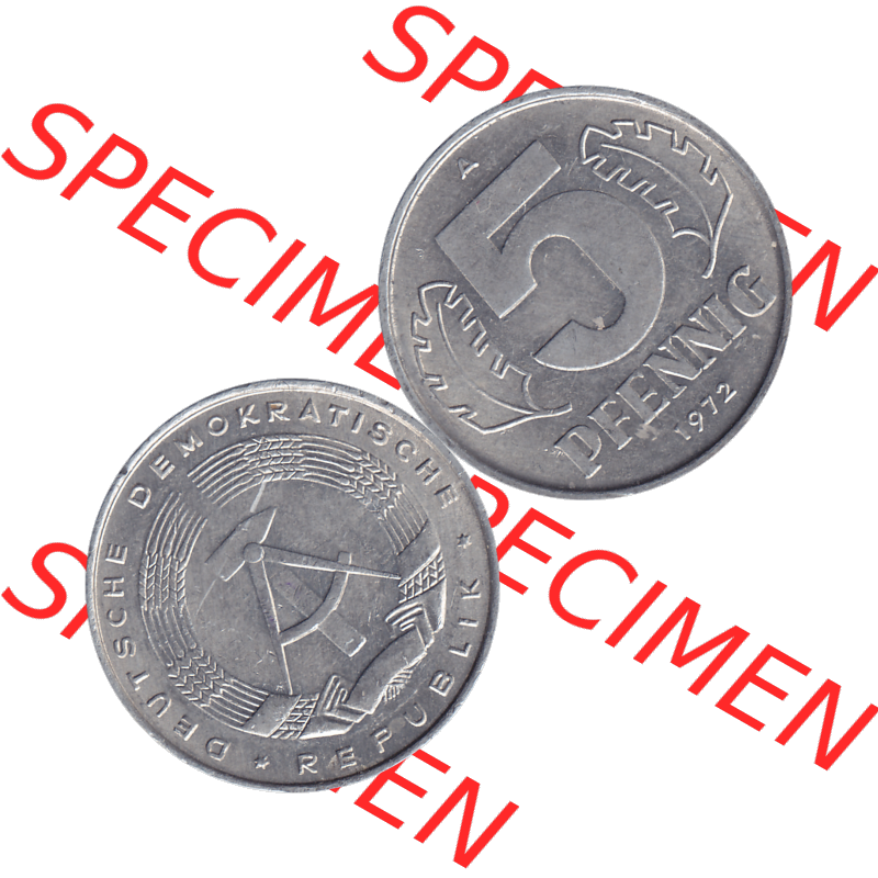 DDR Münze 1948-1990 Umlaufmünze / Kursmünze 1968-1990, A 5 Pfennig 1972-01. Bildmaterial als transparente PNG-Grafik mit der Vorderseite und Rückseite horizontal rechts... Sammlung