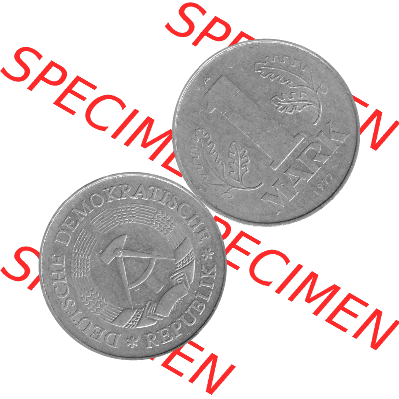DDR Münze 1956-1990 Umlaufmünze / Kursmünze 1972-1990, A 1 Mark 1977-11 Graustufen. Graustufen Bildmaterial als transparente PNG-Grafik mit der Vorderseite und Rückseite... Sammlung