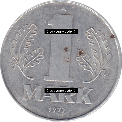 DDR Münze 1956-1990 Umlaufmünze / Kursmünze 1972-1990, A 1 Mark 1977-09. Bildmaterial als transparente PNG-Grafik mit der Rückseite mit Wertzahl bzw. Nominalwert... Sammlung