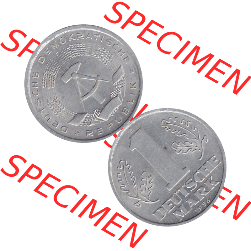 DDR Münze 1956-1990 Umlaufmünze / Kursmünze 1956-1963, A 1 Deutsche Mark 1956-10. Bildmaterial als transparente PNG-Grafik mit der Vorderseite und Rückseite vertikal... Sammlung