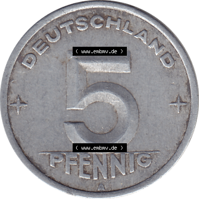 DDR Münze 1948-1990 Umlaufmünze / Kursmünze 1948-1950, Mzz. A für Berlin der DDR 5 Pfennig 1948, Fünf Pfennig DDR (GDR) Münzen Sammlung