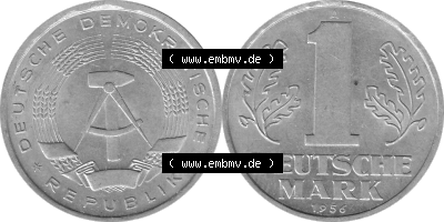DDR Münze 1956-1990 Umlaufmünze / Kursmünze 1956-1963, A 1 Deutsche Mark 1956 (Stück 10) Graustufen. Graustufen Bildmaterial... Sammlung
