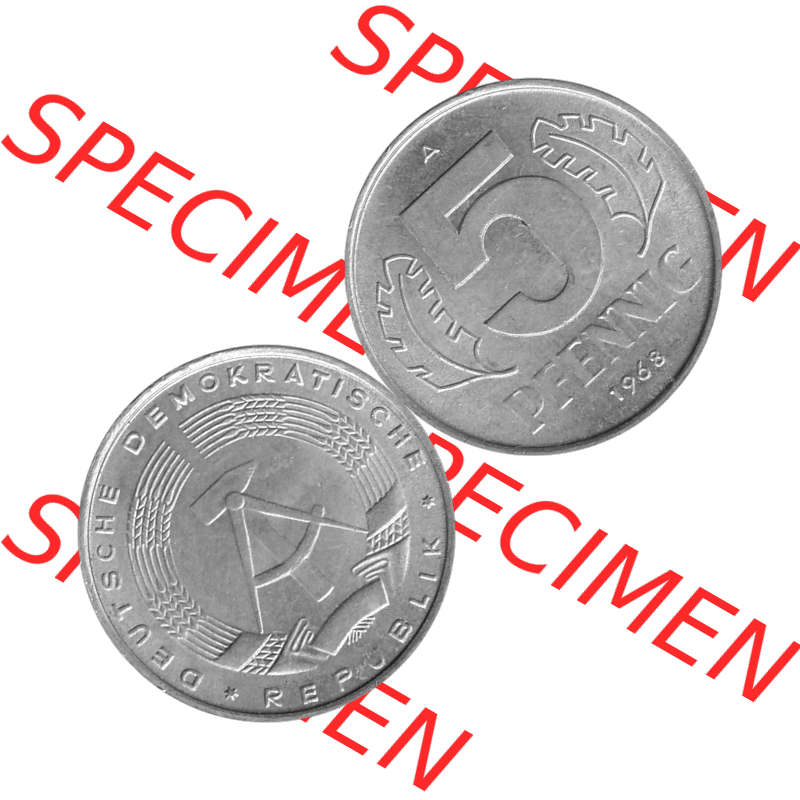 DDR Münze 1948-1990 Umlaufmünze / Kursmünze in Grau 1968-1990, A 5 Pfennig 1968-05 Graustufen. Bildmaterial als Graustufen - s/w - Grau - Schwarzweiß aus farbiger... Sammlung