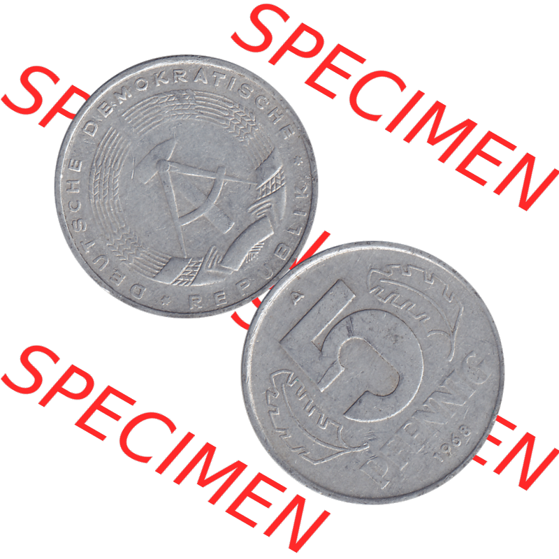 DDR Münze 1948-1990 Umlaufmünze / Kursmünze 1968-1990, Mzz. A für Berlin der DDR 5 Pfennig 1968-02. Bildmaterial als transparente PNG-Grafik mit der Vorderseite... Sammlung