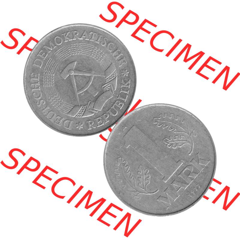 DDR Münze 1956-1990 Umlaufmünze / Kursmünze 1972-1990, A 1 Mark 1977-11 Graustufen. Bildmaterial als transparente Graustufen PNG-Grafik mit der Vorderseite und Rückseite... Sammlung